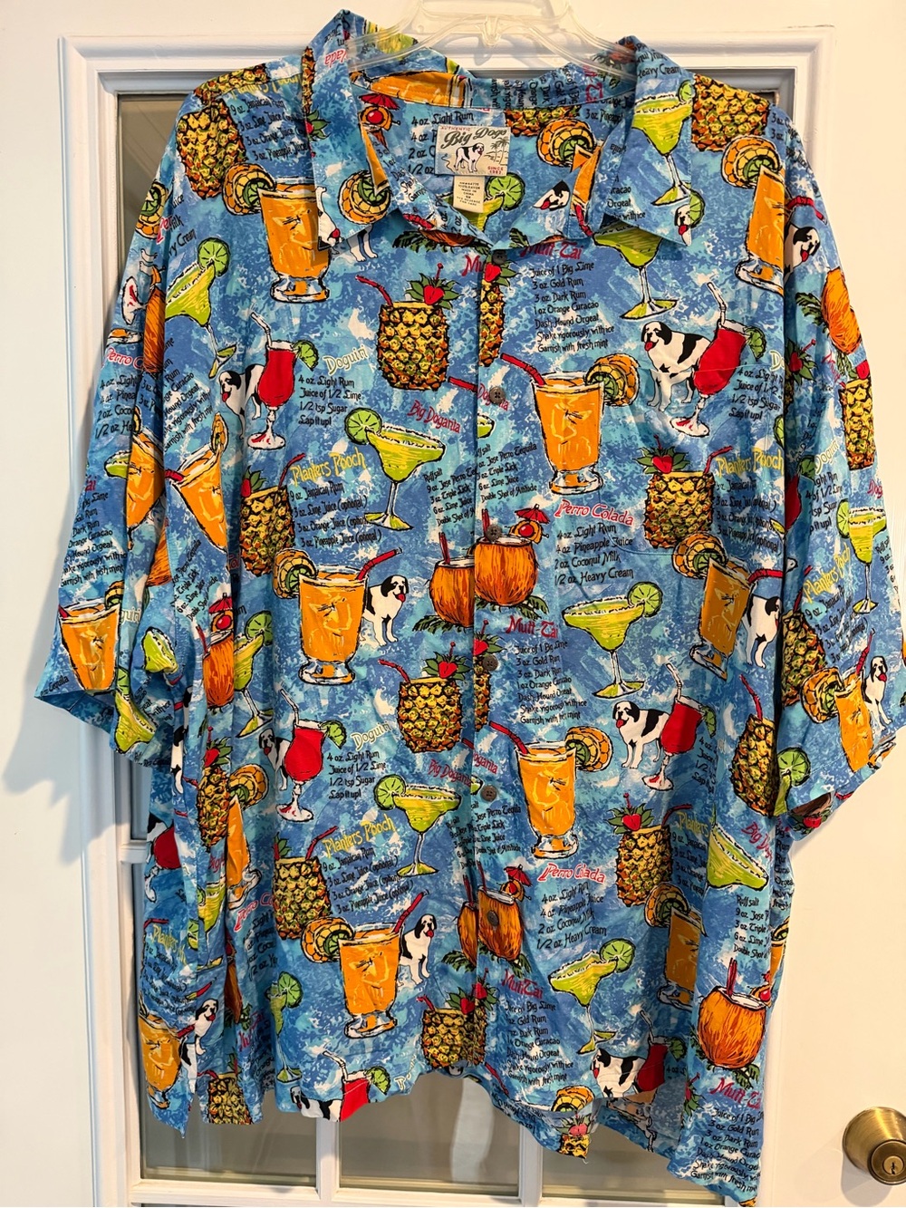 Big Dog Tropical Cocktail Print Button-Up Shirt 5X vacation beach cruise